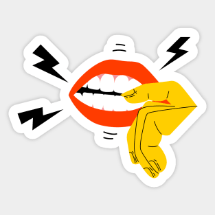 Red lip and nail biting BFRBs symptom. Sticker